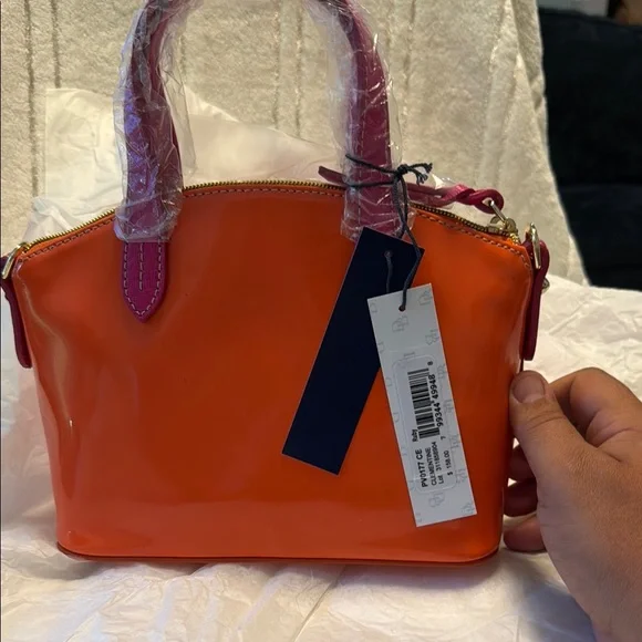 Dooney & Bourke Orange and Pink Satchel Bag - Picture 4 of 7